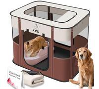 XRG Dog PlayPen with Waterproof pad,Portable Dog Crates for Medium Dogs,Cat Cages Indoor with Resistant Breathable Shade Cover，Pet Playpen for Dogs, Indoor Outdoor Use for Small Medium Pet(L, Brown)