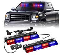 XRIDONSEN Emergency Strobe Dash Police Lights Safety Flashing Warning Hazard Interior Front/Rear Windshield Deck Split Light Bar w/Suction Cups for Vehicles Trucks (2x14 inch, Red Blue)