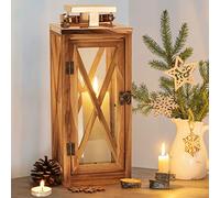 XRKITE Wooden Candle Lantern Holder Decorative, Patio Decor with Stainless Top and Glass, Hurricane Lantern Holder Decor for Indoor Outdoor, Home, Garden, Wedding