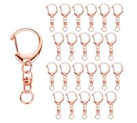 Xrkuu 50 Pcs Rose Gold Keyring Hooks, Metal D Ring Snap Hooks with 360° Swivel Clasps & Split Rings, Metal Lobster Claw Lanyard Clips for DIY Crafting, Jewellery Making & Bag Charms