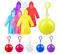 Xrkuu 6 Pieces Disposable Emergency Rain Ponchos, Waterproof Raincoats Packaged in Keychain Ball with Hook, Colorful Portable Adult Rainwear for Camping, Cycling & Outdoor Activities