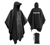 Xrkuu Rain Poncho for Adult, Black Lightweight Waterproof Poncho for Women and Men, Portable Reusable Raincoat Emergency Rain Poncho with Reflective Strip for Outdoor Hiking, Climbing, Traveling