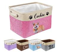 XRLSG Personalised Dog Toy Storage Basket Bin Collapsible with Pet's Name - Rectangular Custom Storage Box Chest Organizer for Dog Toys, Dog Coats, Clothing, Blankets
