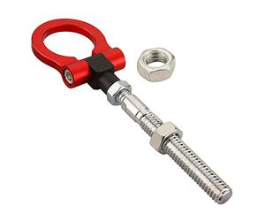 XRMXF Heavy Duty Anodized Folding Tow Hooks Reversed Thread Track Racing Towing Fits for Ford Mustang 19-23,Explorer 20-23,Edge 15-23 OEM Bumper Emergency Towing Eye Hook Tool (Red)