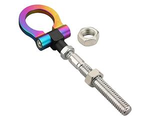XRMXF Heavy Duty Anodized Folding Tow Hooks Reversed Thread Track Racing Towing Fits for Ford Mustang 19-23,Explorer 20-23,Edge 15-23 OEM Bumper Emergency Towing Eye Hook Tool (Neo Chrome)