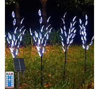 XRR Solar Lights for Outdoors, Pack of 4 16 LED Solar Lights Leaves 8 Modes Solar Lights Flower Garden with Remote Control Weatherproof Solar Plug Garden Lighting for Path Party Yard Decoration