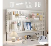 XRRJFYH Desk Pegboard Kit, Metal Pegboard With Height Adjustable Base, Small Peg Board Organizer for Study, Bedroom, Office, Kitchen (Color : White-b, Size : 80x40cm/31x16in)