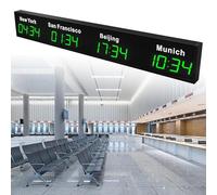 XRSMOU Digital Led World Clock,Wall Mounted,City Can Be Changed,Aluminum Shell,for Multinational Corporation,Hotels (Green 4City)