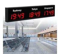 XRSMOU Digital Led World Clock,Wall Mounted,City Can Be Changed,Aluminum Shell,for Multinational Corporation,Hotels (Red 3City)