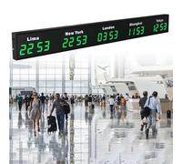 XRSMOU Large Digital Led World Clock,Wall Mounted,City Can Be Changed,for Airports,Multinational Enterprises (Green 5City)