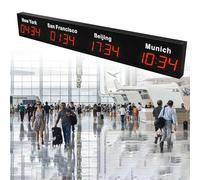 XRSMOU Large Digital Led World Clock,Wall Mounted,City Can Be Changed,for Airports,Multinational Enterprises (Red 4City)
