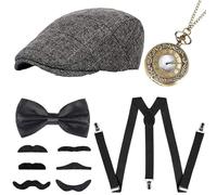 Xrten 1920s Gatsby Dress Accessories Set,20's Theme Set with Black Bowler Hat Moustache Pocket Watch Bow Tie,Men's Fancy Dress,Flapper Great Gatsby Accessories Set
