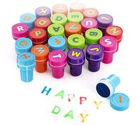 Xrten 26 Alphabets Kids Cartoon Stamp, Plastic Signet Set for Children, Multicolor Plastic Letter Stamp Game for Baby Birthday Party