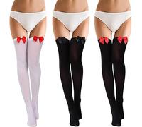 Xrten 3PCS Women Bow Thigh High Stockings Over the Knee Socks for Dress, Halloween Valentine's Day Dress, Daily Favors