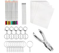 Xrten 53 PCS Shrink Kit, Heat Shrink Plastic Sheet, Keychains, Colored Pencils,Art Paper, for DIY Craft Ornaments