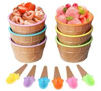 Xrten 6 Pcs Ice Cream Bowls with Spoon, Suitable for Food, Fruit, Ice Cream, Holiday Matching Birthday Party Gifts for Children(One for Each Color)