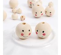 Xrten 80Pcs Wood Beads,20 mm Natural Wooden Beads,Smile Face Round Beads,Craft Beads for DIY, Jewelry Craft Making Home De