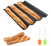 Xrten Baguette Baking Tray, Nonstick French Bread Molds Pan, for 4 Wave Slots Baguettes,Perforated Loaf Pans