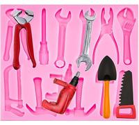 Xrten Mini Hand Tools Molds,Chocolate Silicone Molds,Hammer Spanner Tools Mold Fondant Mould for Car Cake Decoration,Cake Mold for Birthday Party(Pink)