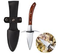 Xrten Oyster Opener Tool, Stainless Steel Shell Cutter With Wooden Handle and Leather Case for Clam, Scallop, Shellfish and Seafood