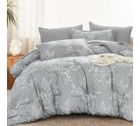 Xruibed Grey Floral King Size Comforter Set Botanica 7 Pieces Bed in a Bag