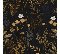 XRUIBZI Black Floral Wallpaper Peel and Stick Wallpaper Leaf Wallpapers Gold Leaf Contact Paper for Cabinets Waterproof Self Adhesive Wall Paper for Kitchen Countertop Wall 44.5cmx300cm
