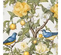 XRUIBZI Blue Bird Wallpaper Peel and Stick Wallpaper Lemon Tree Wallpaper Yellow Floral Contact Paper for Cabinets Waterproof Self Adhesive Wall Paper for Kitchen Countertop Wall 44.5cmx300cm