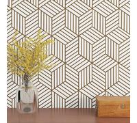 XRUIBZI Gold Geometric Wallpaper Peel and Stick Wallpaper 45cmx1000cm Gold Stripes Geometric Wall Paper Waterproof Self Adhesive Removable Contact Pape Vinyl Film for Cabinet Kitchen Countertop
