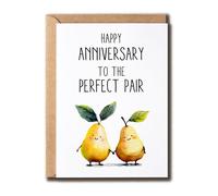XRVDesignLab Happy Anniversary To The Perfect Pair Card - Cute Watercolor Pear Couple - Romantic Pun Theme - Gift For Wife Husband Couples Love