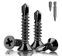 XRXYMQ M4.8 x 38 mm Black Self Drilling Screws 80 Pcs Self Tapping Screw 410 Stainless Steel Tek Screws Metal for Maintenance Furniture with Screwdriver Bit