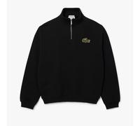 Lacoste Unisex Adult Accent Badge Zip Neck Loose Fit Sweatshirt - Black - XS - Black - 100% Organic Cotton