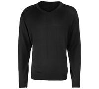 (XS, Black) Premier Mens Knitted Cotton Acrylic V Neck Sweatshirt