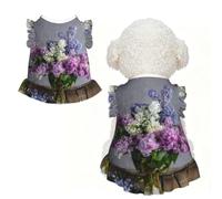XS Cute Pet Breathable lace Lilac Flowers Print T-shirt | Soft Stretchy Vest For Small Medium Cats, Puppy, Chihuahua, Yorkie, Dachshund, French Bulldog Pet Outfit