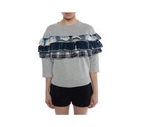 (XS) DIESEL F ADELIA Womens Sweatshirt Pullover Crew Neck Ruffle Check Grey Jumper
