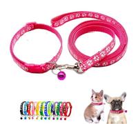 XS Dog Collar Leash Set, Nylon Puppy Collars With Bell Paw Print Basic Reflective Small Dog Collars Girls For XXS Xs Small Pet Animal Litter Tiny, Hot Pink