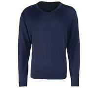 (XS, Navy) Premier Mens Knitted Cotton Acrylic V Neck Sweatshirt