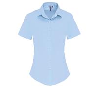 (XS, Pale Blue) Premier Womens/Ladies Stretch Fit Poplin Short Sleeve Blouse
