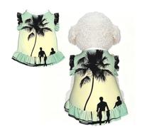 XS Pet Sleeveless Married Couple Walking on The Beach Print T-Shirt Skirt Clothes