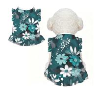 XS Pet Sleeveless Teal Grey and White Floral Print T-Shirt Skirt Clothes