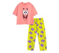 (XS, Pink/Green) SpongeBob SquarePants Womens/Ladies Patrick Star Short-Sleeved Long Pyjama Set