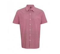 (XS, Red/White) Premier Mens Gingham Short Sleeve Shirt