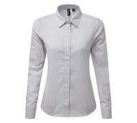 (XS, Silver/White) Premier Womens/Ladies Maxton Check Long Sleeve Shirt