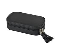 XS-Stock Black Zipped Jewellery Box Travel Case Organiser Mirror Cushioned Faux Leather
