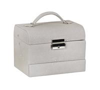 XS-Stock Jewellery Box 6" White Faux Leather Case Classic Design With Locking Clasp 3 Drawers Vanity Mirror Plush Fabric Lining For Necklaces Rings - A Great Gift Idea