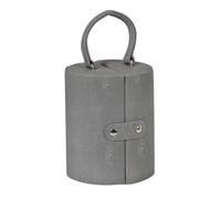 XS-Stock Jewellery Box 8" Grey Faux Leather Cylinder Case With Stud Clasp 3 Round Layers Carry Handle Plush Fabric Lining Ideal Travel Roll To Store Necklaces Rings Bracelets - Great