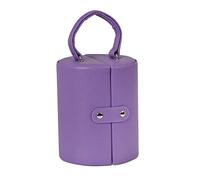 XS-Stock Jewellery Box 8" Purple Faux Leather Cylinder Case With Stud Clasp 3 Round Layers Carry Handle Plush Fabric Lining Ideal Travel Roll To Store Necklaces Rings Bracelets - Great