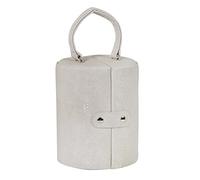 XS-Stock Jewellery Box 8" White Faux Leather Cylinder Case With Stud Clasp 3 Round Layers Carry Handle Plush Fabric Lining Ideal Travel Roll To Store Necklaces Rings Bracelets - Great