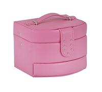 XS-Stock Jewellery Box Pink Faux Leather Case Vanity Mirror 3 Drawers Plush Lined For Storing Necklaces Rings - Great Gift For Girls