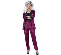 Smiffys 80s Pink Zebra Print Suit Costume, X-Small Unisex Retro Fancy Dress Outfit for Adults, Includes Jacket & Trousers, 80s Rock Star, Disco, Festival & Halloween Costume for Men & Women