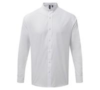 (XS, White) Premier Mens Grandad Collar Long-Sleeved Shirt